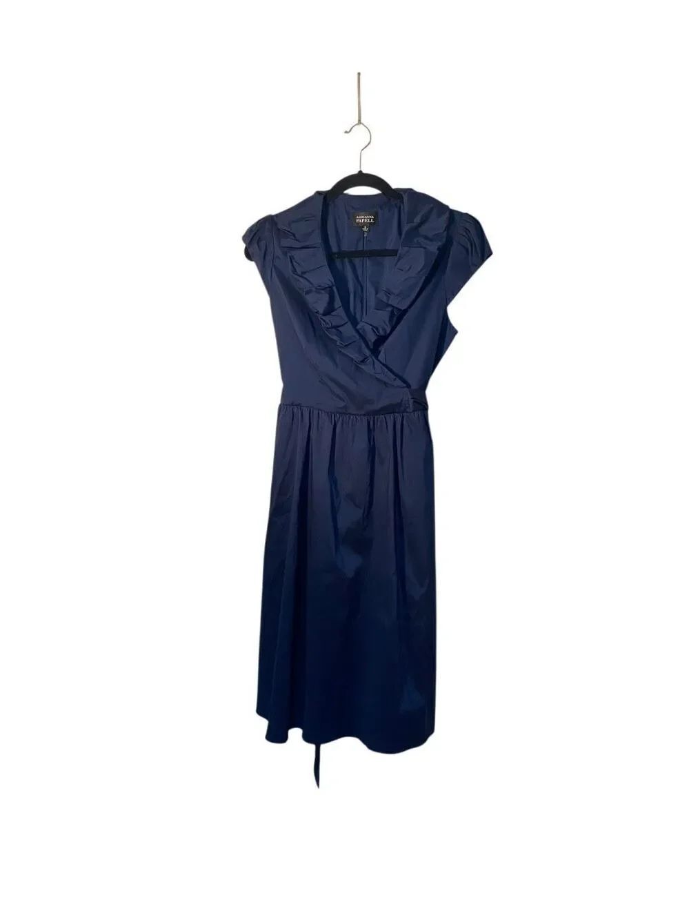 Adrianna Papel blue ruffle lapel Mikado midi formal dress 8